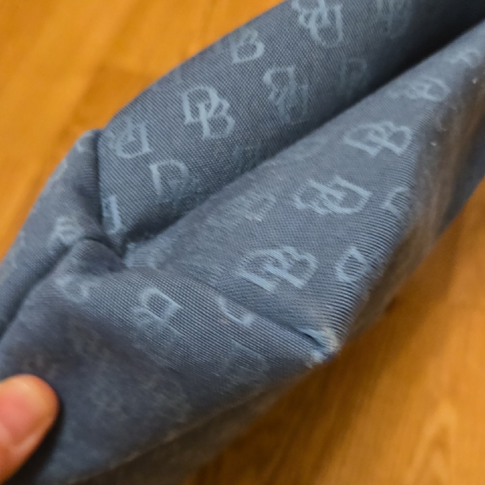 Dooney & Bourke Blue Monogram Shoulder Bag with Tan Leather Strap - Picture 10 of 11